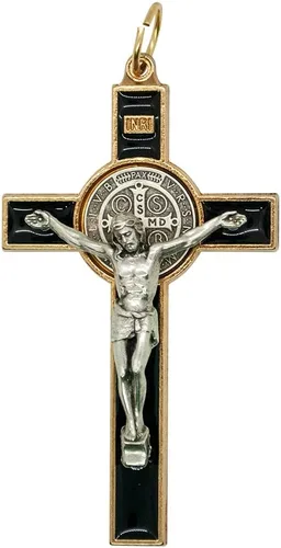 Medalla de San Benito Crucifijo | Santo Patrón de los Estudiantes y Europa | Incluye estuche y cordón | Gran regalo católico para la primera Negro