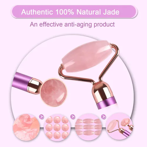 Miniatura 5 de Rodillo facial vibratorio 2 en 1, rodillo eléctrico de jade masajeador facial para arrugas, defectos, hinchazón ocular y piel juvenil brillante B