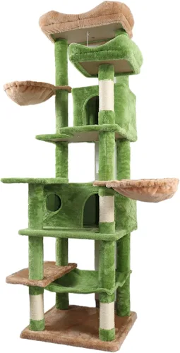 Miniatura 9 de Bonito árbol para gatos de interior de 68 pulgadas, torre alta para gatos con poste rascador y condominio, hamaca, soporte estético para gatos