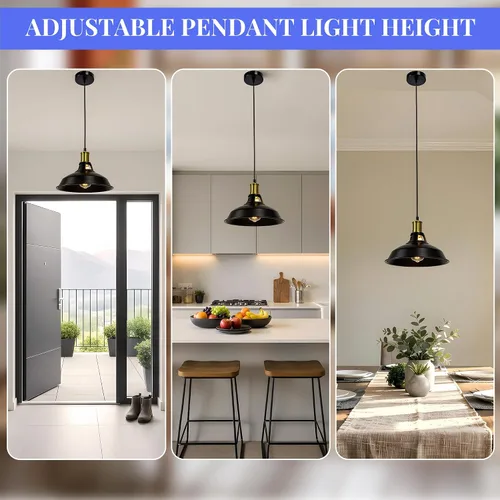 Miniatura 4 de Paquete de 1 lámpara colgante, lámpara colgante industrial con pantalla de metal, iluminación colgante de granja para isla de cocina, pasillo