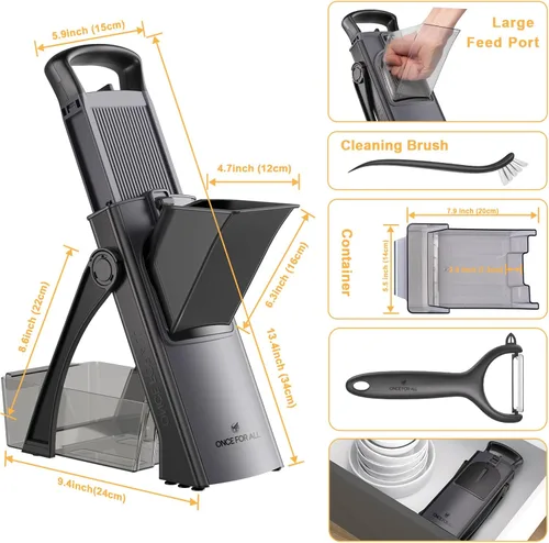 Miniatura 9 de ONCE FOR ALL - Mandolina segura para cocina, tamaño más grande, picadora de verduras ajustable, cortador de alimentos para hacer patatas fritas
