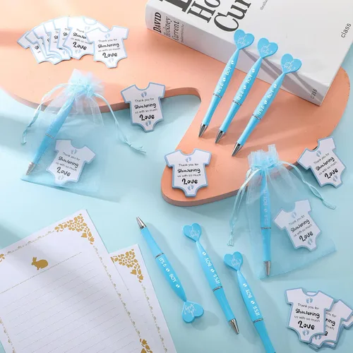 Miniatura 5 de Harloon Juego de 50 bolígrafos de baby shower, recuerdos para invitados, bolígrafos It's a Boy, regalos de fiesta de baby shower, tarjetas azules