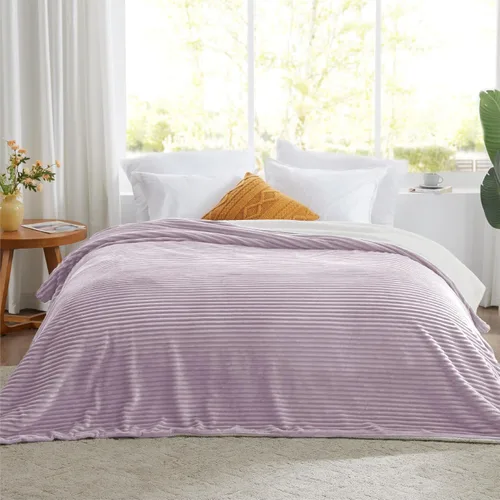 Miniatura 28 de Manta Sherpa para sofá, súper suave y gruesa, manta blanca, mantas cálidas para invierno, manta mullida para sofá cama, forro polar a rayas, crema