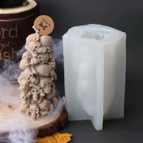 Miniatura 2 de Cestony Moldes de silicona con forma de pilar de torre de esqueleto 3D de Halloween para hacer velas, velas de resina, aromaterapia, cera de jabón