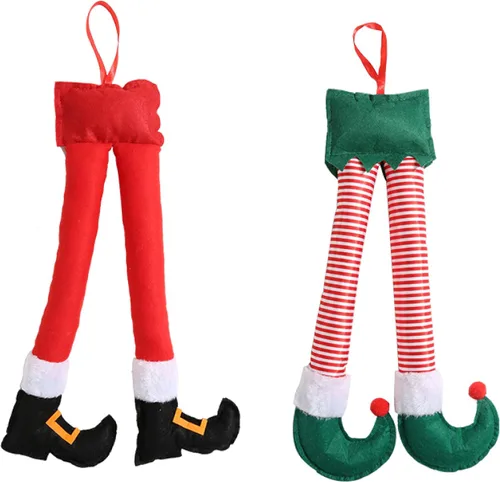 Miniatura 8 de Gunhunt Pack-1 piernas de elfo de Santa, colgante para maletero del auto, decoraciones navideñas de felpa, se sujeta con clip en el maletero o árbol