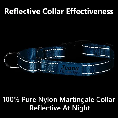 Miniatura 4 de Collar de martingala personalizado para perros con hebilla de liberación rápida - Collar reflectante de nailon con nombre y número de teléfono