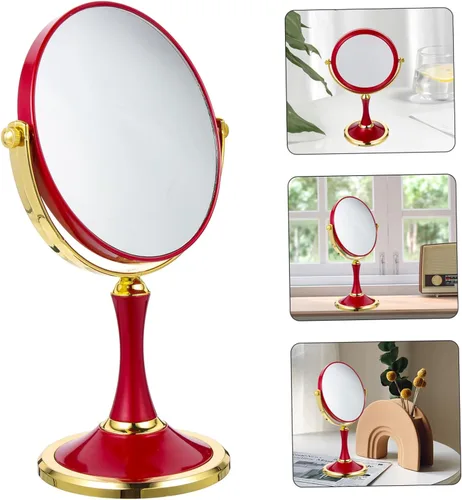 Miniatura 6 de Homoyoyo Espejo de maquillaje con aumento Espejo de escritorio Espejo de maquillaje Lupa Miss Simple Acero inoxidable Tocador Espejo Interior Chica