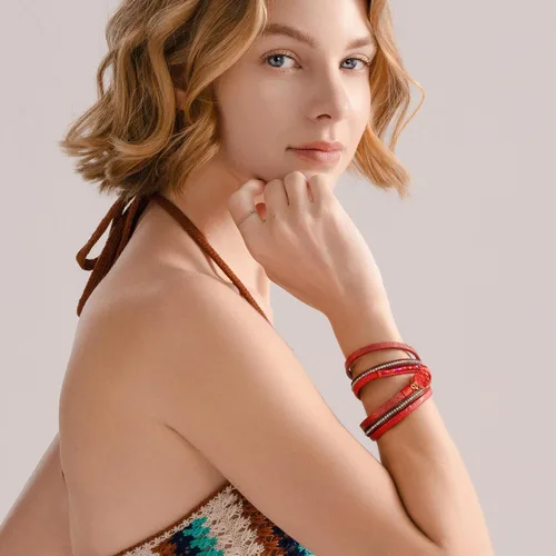 Miniatura 248 de FANCY SHINY - Pulsera de cuero estilo bohemio, pulsera de cuentas de cristal con cierre magnético, regalos de joyería para mujer