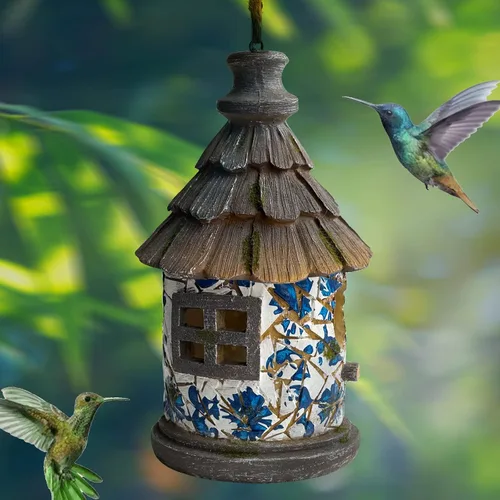 Miniatura 5 de OUSHUAI Casa para pájaros para exteriores con poste, decoración de jardín, casas para pájaros colgantes resistentes a la intemperie, nido de pájaros