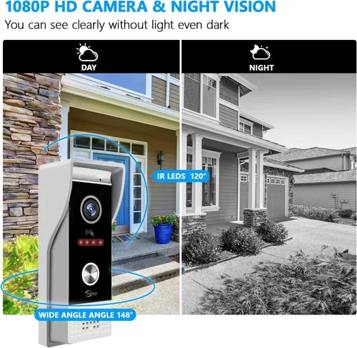 Miniatura 4 de TUYA - Timbre de video con cable, cámara de timbre de 1080P, monitor táctil completo de 7/10 pulgadas, WiFi Smart Home Video Intercomunicador Kit