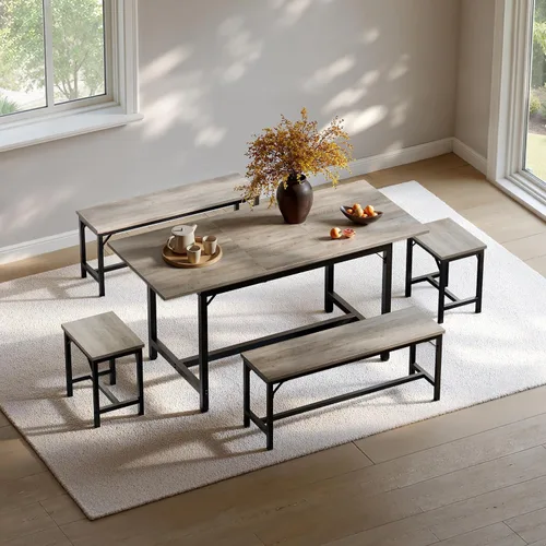 Miniatura 9 de Tatub Juego de mesa de comedor para 4, juego de mesa de cocina de 3 piezas con 2 bancos, juego de comedor que ahorra espacio para rincón de desayuno