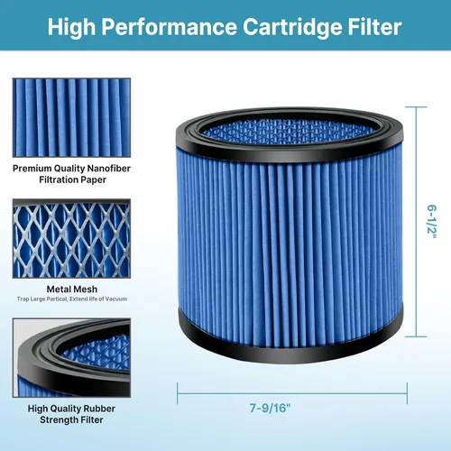 Miniatura 3 de Shop-Vac 9035033 Filtro de cartucho de nanofibra, se adapta a aspiradoras húmedas/secas de la marca Shop-Vac de 5 galones o más, reutilizable, 1