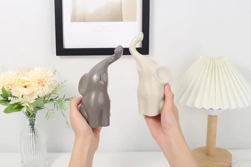 Miniatura 3 de LAIDANLA Elefantes beige y grises, moderno juego de esculturas de cerámica amoroso, figura de elefante de 6.3 pulgadas para decoración de regalos