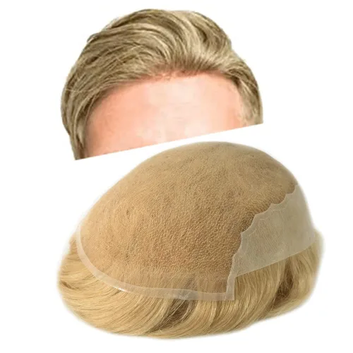 Miniatura 35 de Tupé para hombres 100% europeos unidades de cabello humano francés sistema de cabello de encaje con nudos blanqueados, línea capilar natural para #5