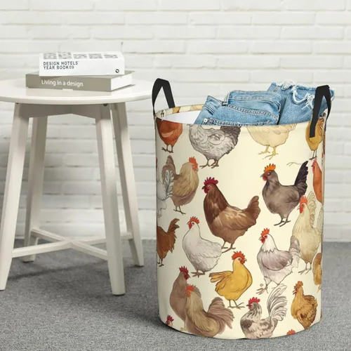 Miniatura 8 de Cesto circular con estampado de una cría de pollos impermeable, cesta organizadora de almacenamiento con asas para ropa, juguetes, pequeña