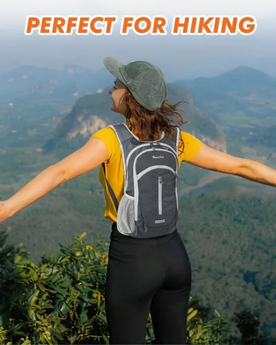 Miniatura 9 de Seektop Mochila de senderismo pequeña de 15 L para viajes, impermeable, ligera, bolsa de senderismo para mujeres y hombres Gris oscuro