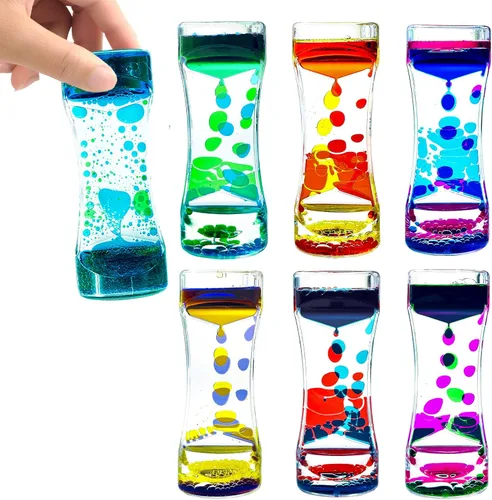 Paquete de 6 burbujas de movimiento líquido para niños y adultos, paquete de 6 grandes burbujas líquidas, serie arcoíris, temporizador, sensorial,