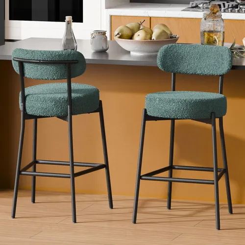 Miniatura 13 de Boucle - Juego de 2 taburetes de bar de altura de mostrador de 28 pulgadas, taburetes de bar modernos con asiento redondo de 4 pulgadas de grosor