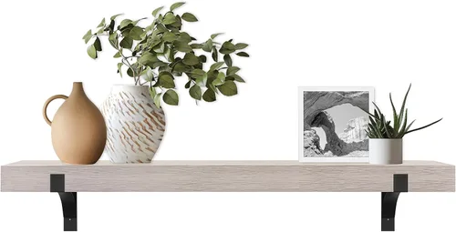 Miniatura 36 de MCS Repisa de 60 pulgadas, Master & Co Repisa de chimenea flotante de madera maciza con acabado blanco, estante flotante largo para sala de estar