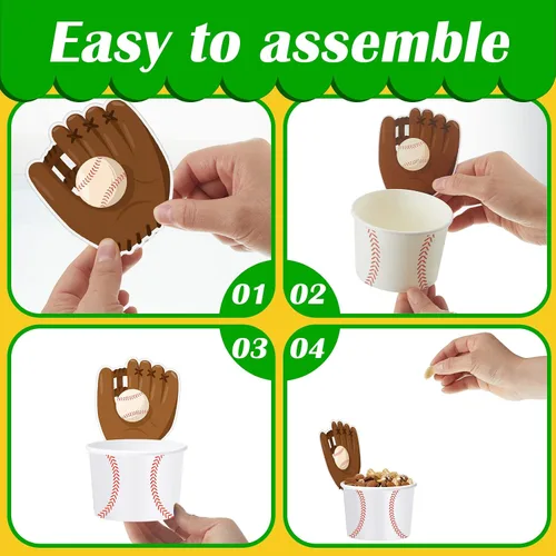Miniatura 4 de Suclain Juego de 24 cuencos de papel de béisbol con tarjetas de béisbol, cuencos de helado, tazas de sopa, tarjetas de agradecimiento, recuerdos