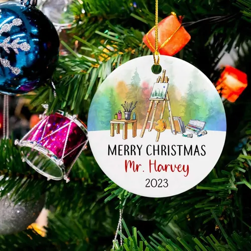 Miniatura 4 de Adorno de Navidad personalizado para artista, regalo de adorno de artista para árbol de Navidad, adorno de Navidad de pintor 2026, texto
