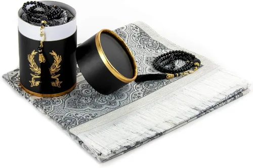 Miniatura 11 de ihvan online Alfombra de oración musulmana y cuentas de oración con caja de regalo cilíndrica de diseño elegante, Janamaz, suave sajadah, juego