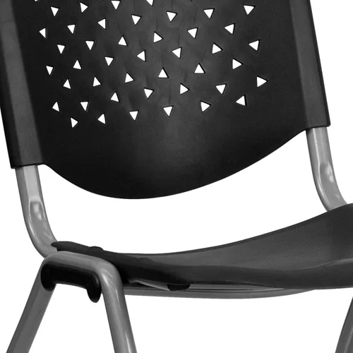 Miniatura 11 de Flash Furniture - Silla apilable de plástico negro de la serie HERCULES con capacidad de 880 lb. y marco recubierto en polvo de color gris titanio