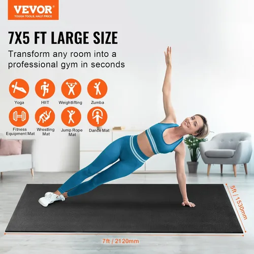Miniatura 2 de VEVOR Large Exercise Mat, 12'x6'/10'x6'/9'x6'/8'x6'/8'x5'/7'x5'/6'x4' (7mm) Extra Thick, Non Slip High Density Premium Workout Mat, Exercise Yoga