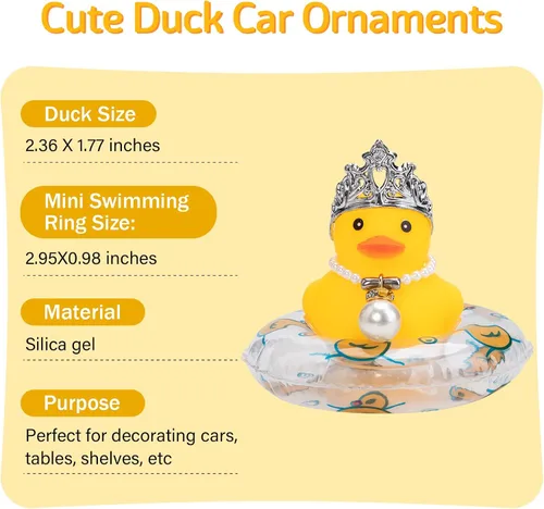 Miniatura 6 de wonuu Decoración de pato para tablero de automóvil, accesorios de goma con collar de perlas, corona, mini anillo de natación y gafas de sol