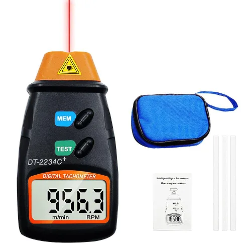 Tacómetro digital láser, AIOMEST Medidor de velocidad sin contacto RPM, probador fotográfico RPM que mide 2.5-99,999 RPM, velocímetro de mano para