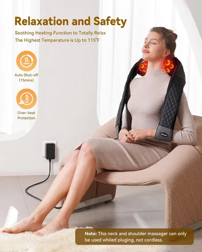 Miniatura 4 de Masajeador Shiatsu para Cuello y Espalda con Calor, Masajeador para Cuello y Hombros, Masaje de Amasamiento de Tejidos Profundos 4D para Piernas