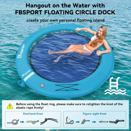 Miniatura 5 de FBSPORT Hamaca inflable de agua redonda flotante, 10/8/6 pies, plataforma flotante para lago con portavasos, flotador solar, balsa fría, anillo
