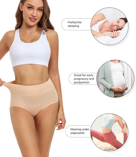 Miniatura 4 de wirarpa - Ropa interior de algodón para mujer de cintura alta y cobertura completa, paquete de 4 unidades (tallas estándar y extragrandes)