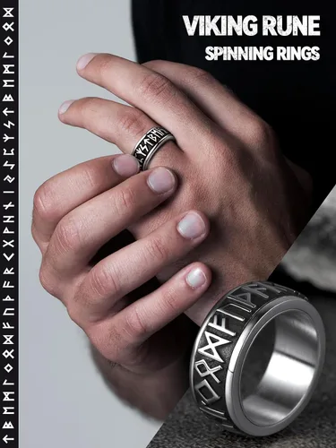 Miniatura 3 de FaithHeart Anillo giratorio nórdico vikingo con runas de acero inoxidable chapado en oro para hombres y mujeres, puede grabar personalizado