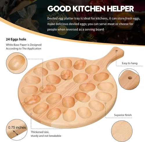 Miniatura 4 de Lounsweer Plato reversible de madera para huevos y charcutería, bandeja gruesa para huevos de gallina, para encimera, refrigerador, huevos