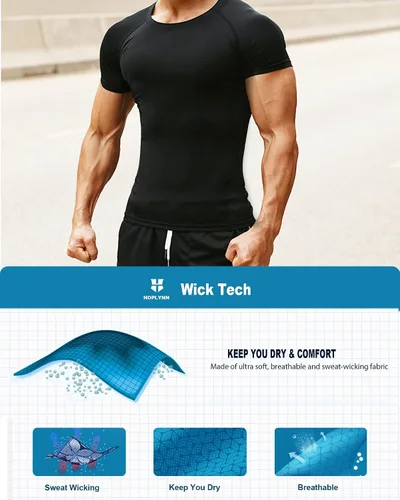 Miniatura 3 de HOPLYNN Paquete de 45 camisetas de compresión de entrenamiento para hombre, manga largacorta, camiseta atlética para deportes