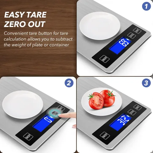 Miniatura 3 de Báscula digital de cocina de alimentos de 33 libras, graduación precisa de 1g/0.05 onzas, báscula de cocina con carga USB, acero inoxidable