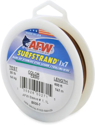 Miniatura 38 de Surfstrand Bare 1x7 Cable Líder de Acero Inoxidable - Línea Líder de Pesca para Agua Salada, 20lb Test - 325lb Test en Brillante, Camuflaje