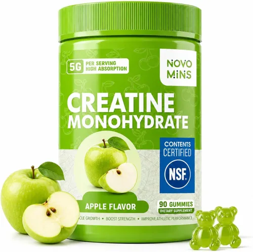 novomins Gomitas de monohidrato de creatina de 5000 mg para hombres y mujeres, monohidrato de creatina masticable para fuerza muscular, constructor