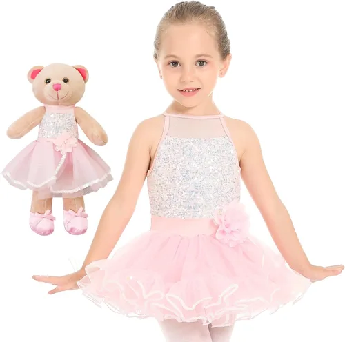Miniatura 3 de Phineein Vestido de ballet para niños, leotardo con falda y oso de peluche a juego, regalo para niñas
