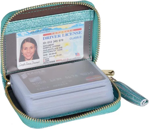 Tarjetero de piel para tarjetas de crédito y carnet de identidad, con tecnología RFID, para mujer