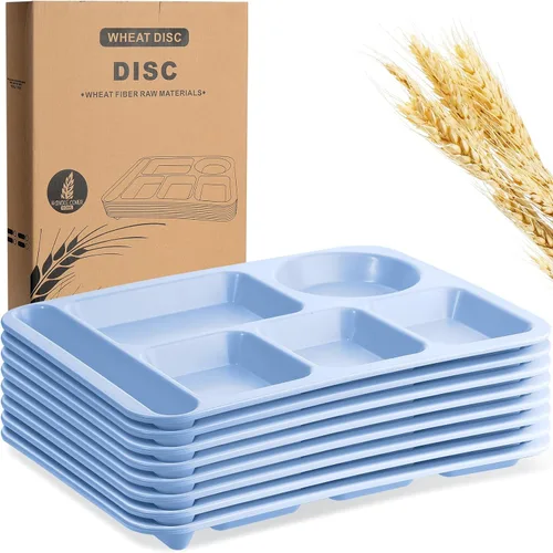 Miniatura 16 de Pinkunn 8 platos divididos irrompibles grandes de 14 pulgadas para niños y adultos, bandeja de paja de trigo apta para lavavajillas, microondas