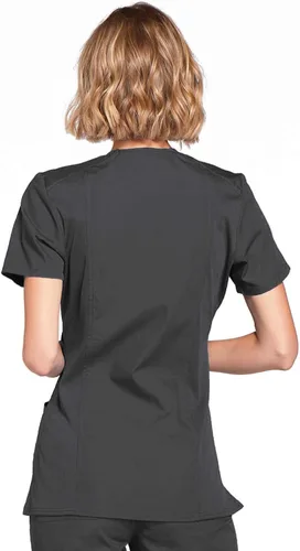 Miniatura 4 de Mujer Mock Wrap Top Workwear Originals con paneles traseros de punto acanalado WW650