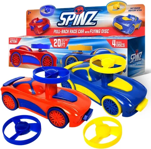 Miniatura 10 de Spinz Coche de carreras con lanzador de discos voladores, juguete de corredor de parachoques trasero, regalo para niños, niñas, naranja y azul, a