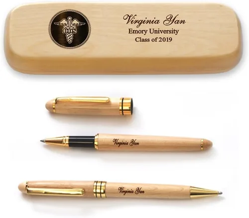 Miniatura 20 de Juego de bolígrafos de graduación de madera de arce macizo personalizado para médico MP-Médico-GD