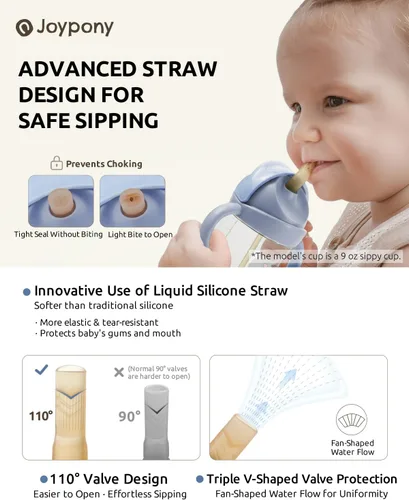 Miniatura 5 de Joypony Vasos para sorber para niños pequeños de 1 a 3 años, vaso con popote con peso a prueba de derrames con asa para bebés de 6 meses