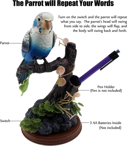 Miniatura 3 de Tipmant Eelctric Birds Parrots Electrónica Mascotas Oficina Decoración del Hogar Función de Grabación y Reproducción, Portalápices Juguetes