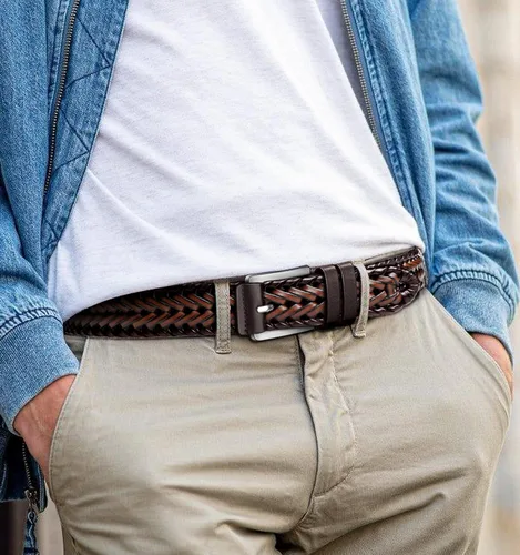 Miniatura 3 de Cinturones para hombre, cinturones trenzados de cuero Bulliant para hombre, pantalones de mezclilla casuales para golf, cualquier ajuste, caja