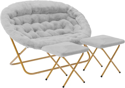 Miniatura 21 de Flash Furniture Eleanor - Silla portátil doble platillo con 2 otomanas, marcos de acero plegables, para dormitorio o dormitorio, 56 pulgadas, piel