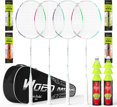 Miniatura 13 de Raquetas de bádminton profesionales de fibra de carbono para patios traseros y gimnasio Paquete de 2 piezas
